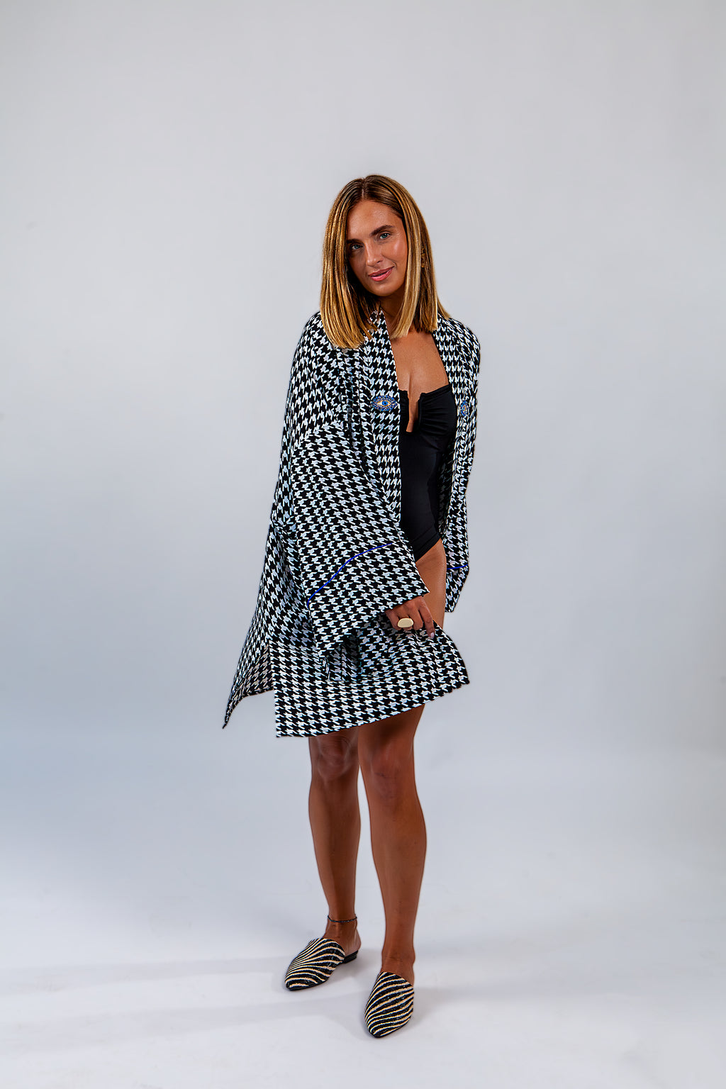 BLUE GOOSE oversized kimono jacket with blue eye details